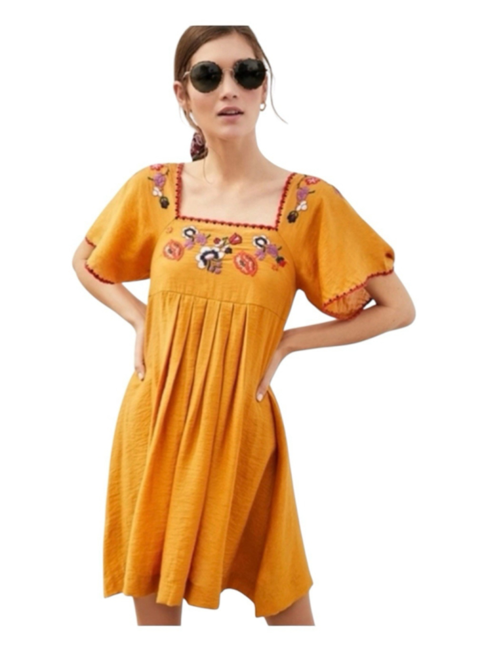 Madewell Boho Embroidered Square-Neck Mini Dress XS Linen Blend Peasant $148